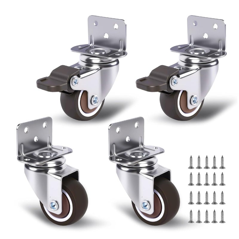 ZUOFANG 1.25 Inch Small Swivel Caster Wheels Set of 4 (with 2 Brakes), L-Bracket Side Mount Casters, Mini Low Profile Rubber Rolling Wheels for Furniture, Underbed Drawer, DIY Project, Capacity Lbs: 140 Lbs - Image 1